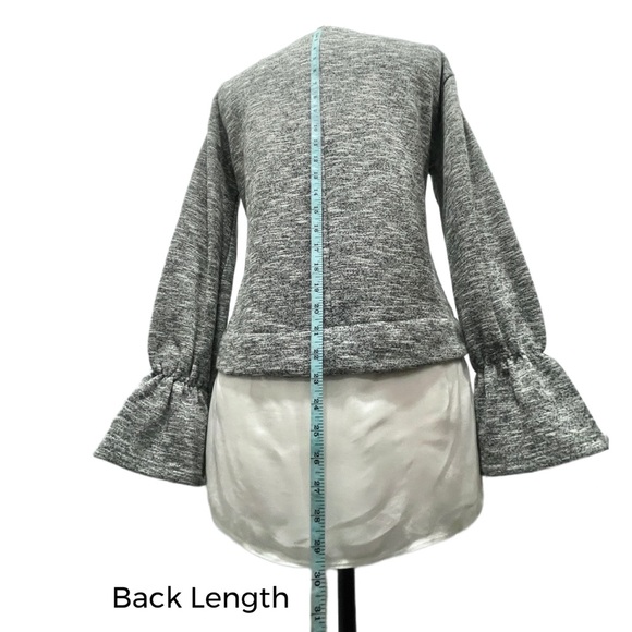 BCBGENERATION Heather Gray & White Mixed Media Long Sleeve Ruffle Cuff Blouse - Picture 11 of 12